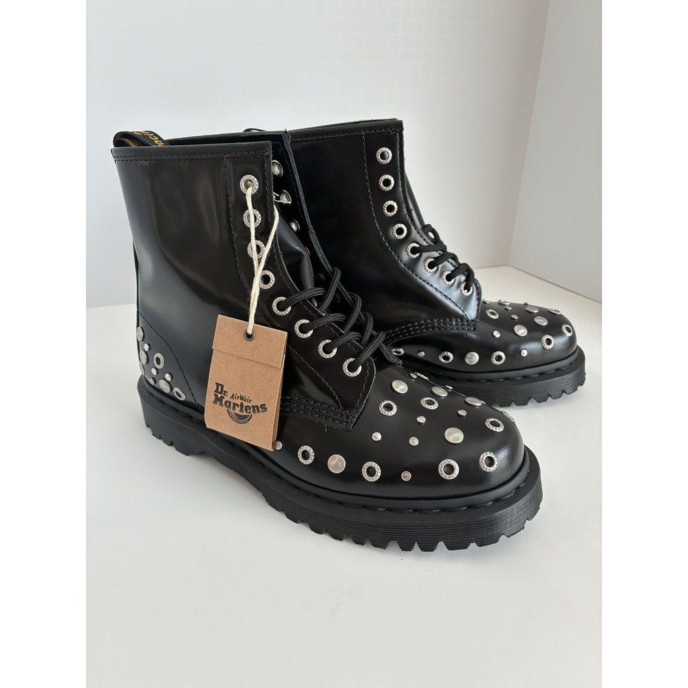 DR MARTENS~ 1460~ Hardware Studded Leather Boots. Womens Size 8/Men 7. NWT